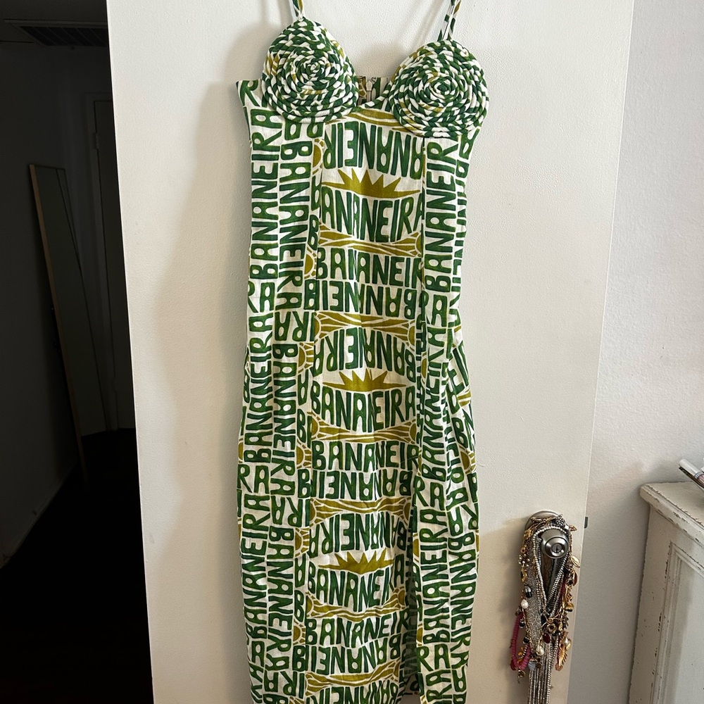 FARM Rio Green and Gold Bodycon Maxi Dress